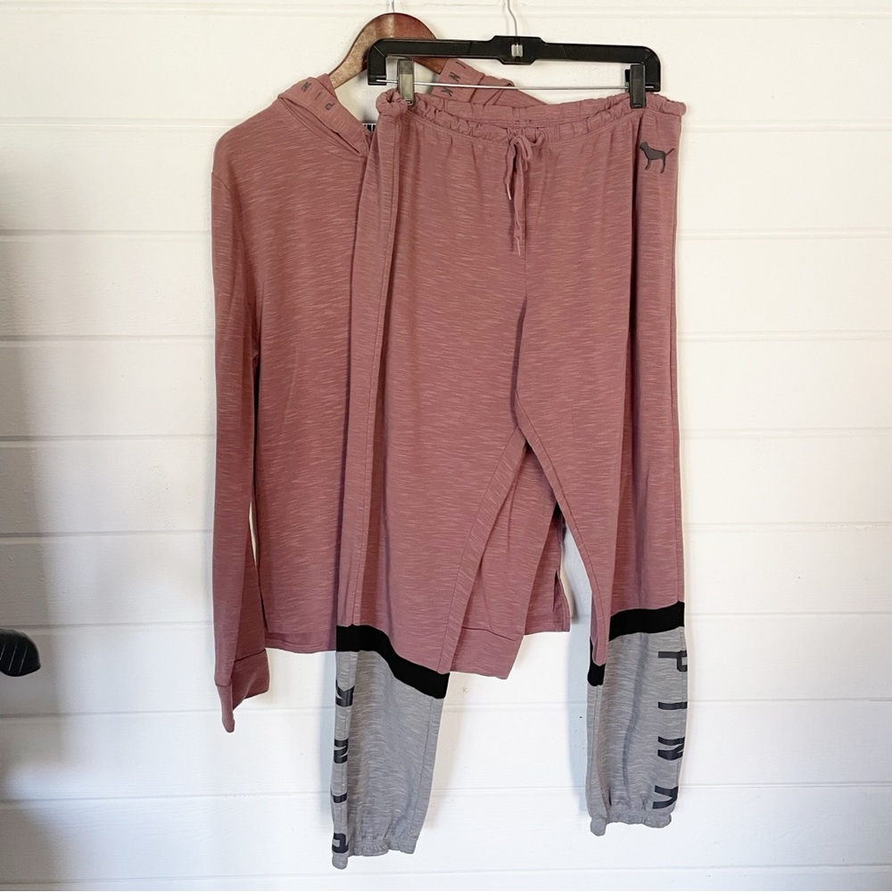 PINK Victoria’s Secret Colorblock Hoodie and Joggers Set Tracksuit Size Large